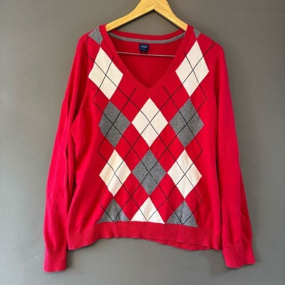 Izod Women’s Golf Sweater V-Neck Diamond Graphic Size 2XL Red Color - Picture 1 of 11